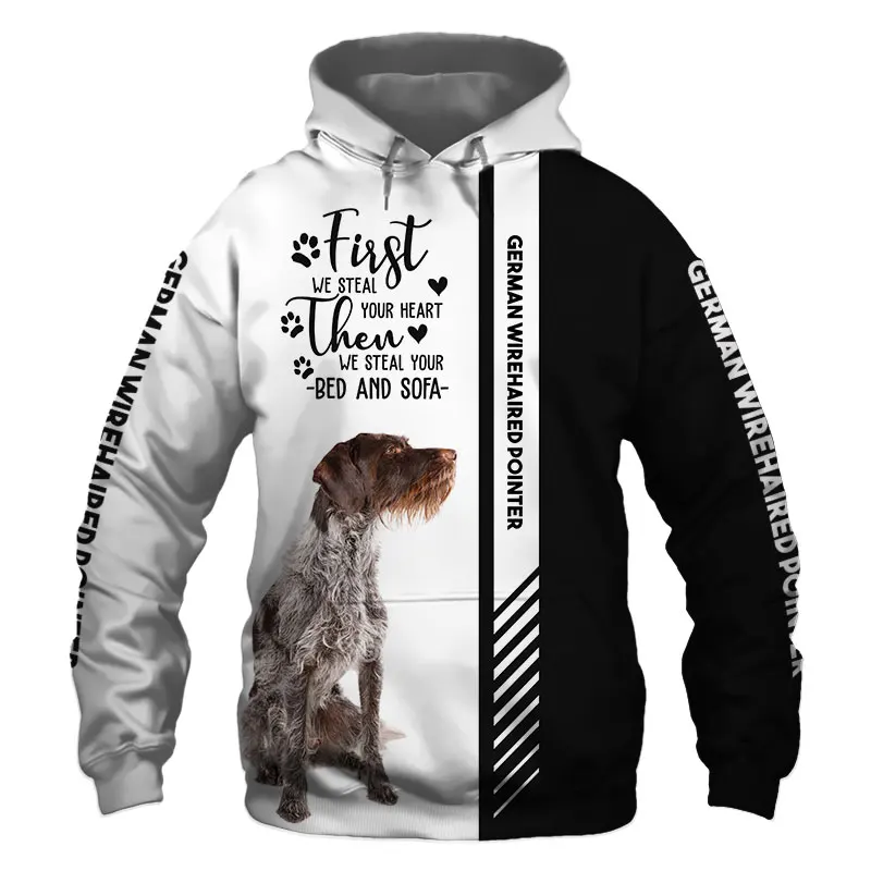 Đức Wirehaired Con Trỏ 3D In Hình Unisex Cao Cấp Áo Hoodie Nam/Nữ Áo Dạo Phố Khóa Kéo Áo Thun Cổ Áo Khoác Phù Hợp Với Áo