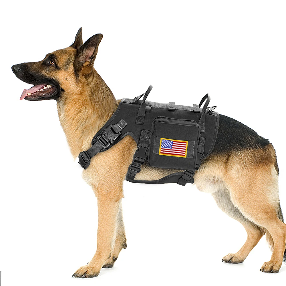 Durable Tactical Military Dog Harness Strong Nylon Pet Vest Working Dog Training Harness With 2 Bag 3 Flag For Small Large Dogs