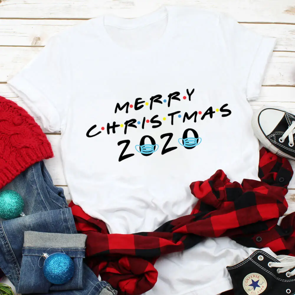 Merry Christmas 2020 Colored Printed 100%Cotton Women's T Shirt Unisex Winter Funny Casual O-Neck Short Sleeve Top New Year Gift