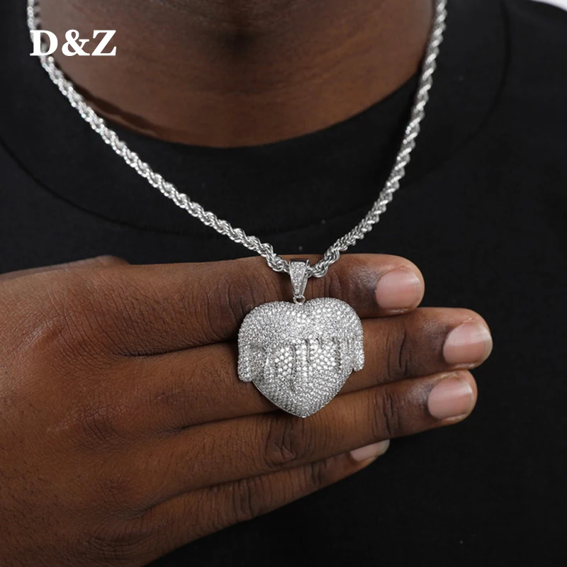 D&Z New Heart Shape With Drip Pendant Necklace with Tennis Chain Colar Masculino For Men Women