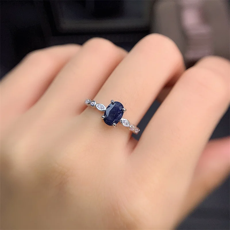 YULEM Princess Kate Wedding Ring 5 Mm * 7Mm Natural Blue Sapphire Natural Sapphire Wedding Ring Solid 925 Silver Sapphire Ring