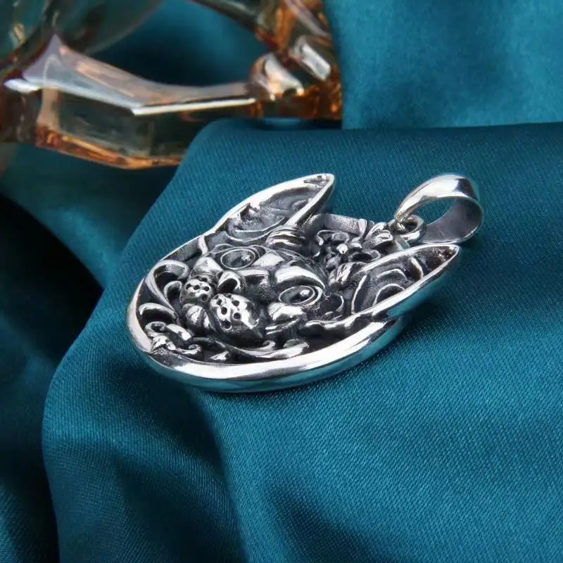 Vintage Silver Color Sphinx Cat Pendant Hand Carving Cat Pattern Pendant for Women Men Jewelry Fashion Accessories Xmas Gifts