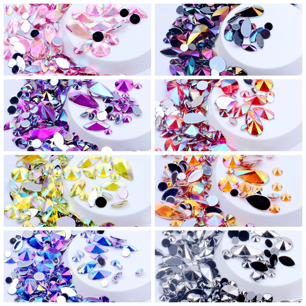 Acrylic Nail Rhinestones Flatback Pointed Mix Size Glitter Glue On Bead Perfect 3D Nails Art Phone Cases DIY Decoration