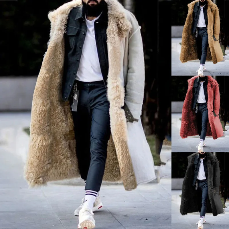 Fashion Men Caot Winter Imitation Fur Men Coat Thickened Loose Coat Long Sleeve Overcoat Long Cardigan Streetwear Outwear Tops