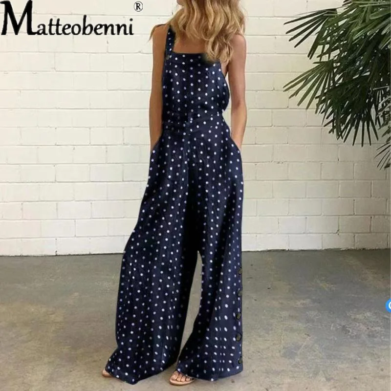 2021 Women Summer Jumpsuit Women Rompers Sexy Sleeveless Wide Leg Printed Overalls Suspenders Pantalon Femme Playsuit