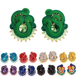 Fashion Soutache Earrings for women Weaving jewelry Handmade Stud earring Crystal Boho Trendy Design New Elegant Ladies gift