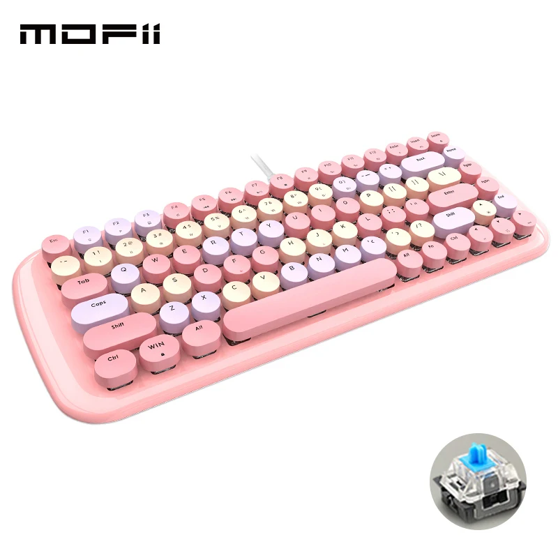 

Cute Gaming Mechanical Keyboard Wired Punk Round Keycaps Blue Switch PC Gamer Keyboards With Backlight For Notebook Mac