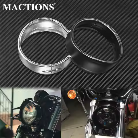 Motorcycle 5.75" Headlight Lamp Bezel Trim Ring Black/Chrome For Harley Sportster XL 883 883N 1200 Dyna Softail FXLR FXST FXSTB