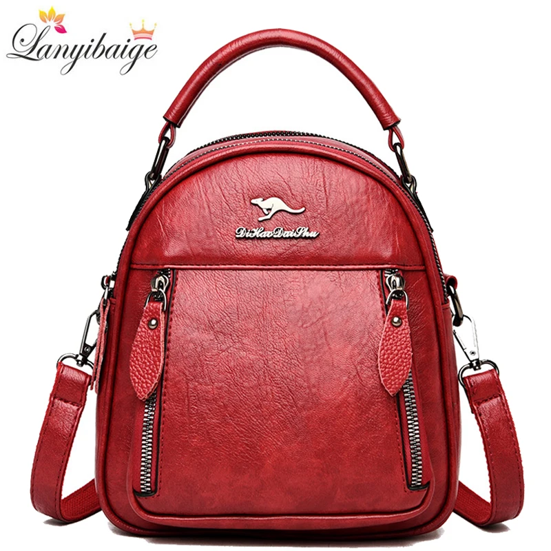 

2024 New Women Leather Backpacks Fashion School Bags for Girls Multi-pocket Travel Backpack Multifunction Ladies Shoulder Bags