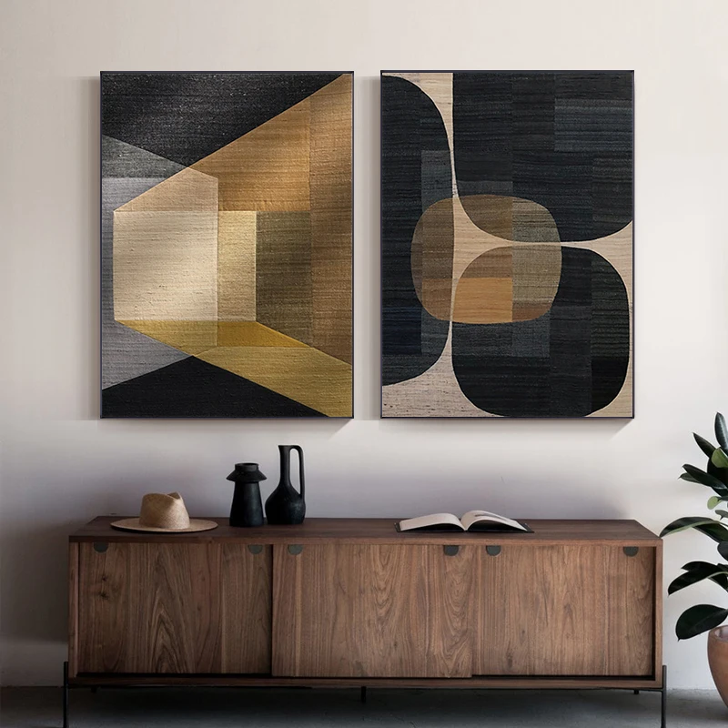 Abstract Colors Combination Canvas Paintings Brown Geometric Poster Morden Wall Art Pictures for Living Room Office Decor