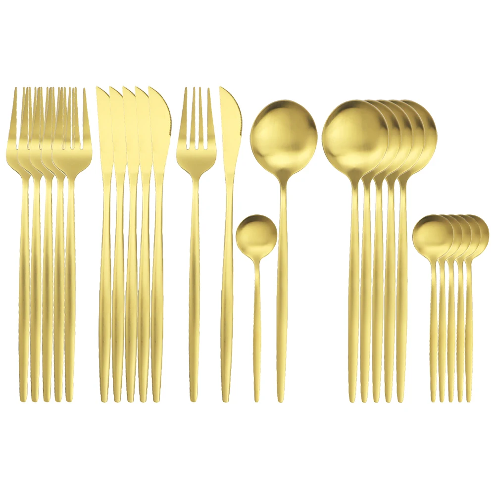 

24Pcs Stainless Steel Dinnerware Set Gold Cutlery Set Knife Fork Spoon Tableware Flatware Set Home Kitchen Dinner Silveware Set