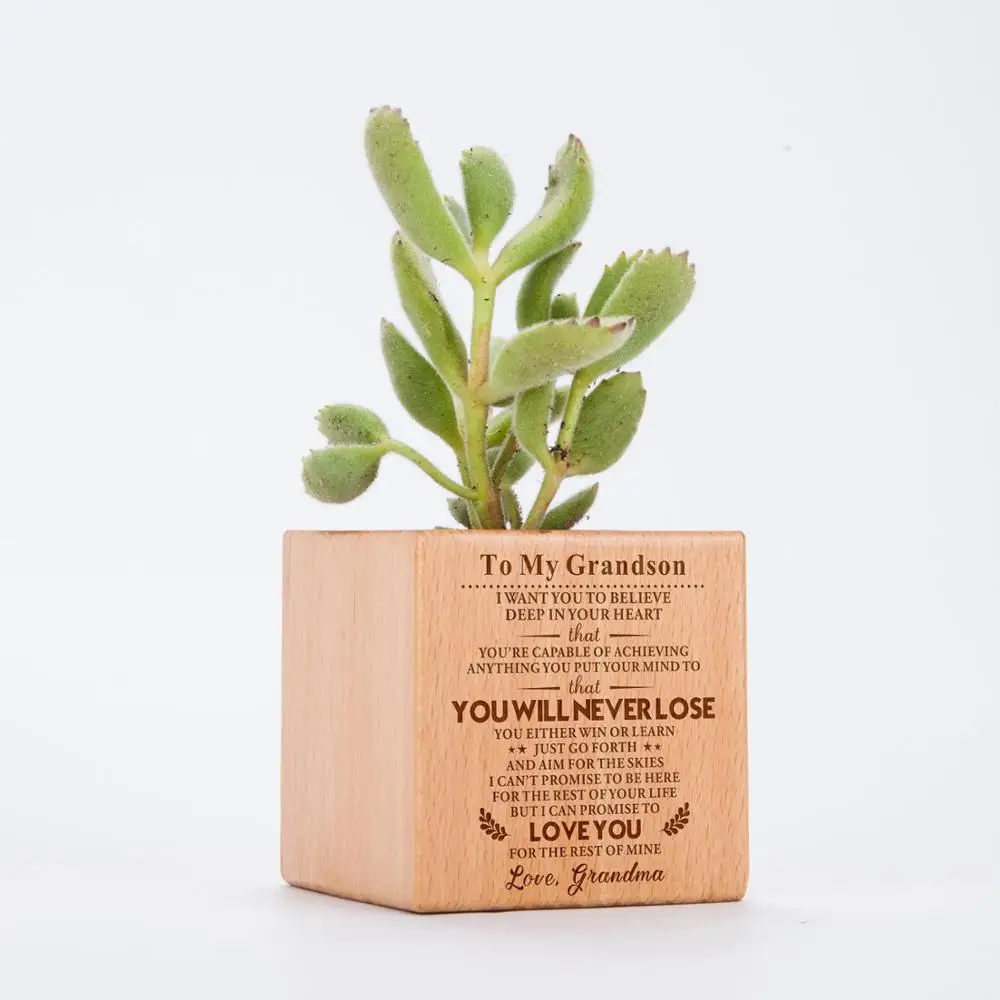 

Grandma To Grandson , Positive Minds Produce Positive Lives Engraved Plant Pot