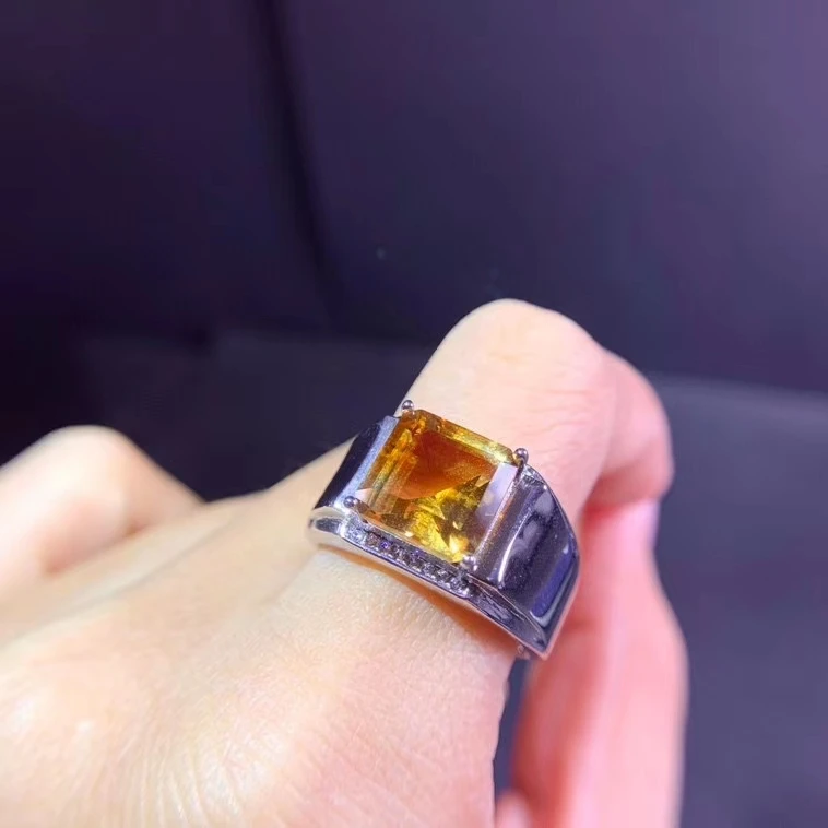 2021 new square Citrine Ring for men jewelry muscular man styles man ring shiny birthday Christmas gift