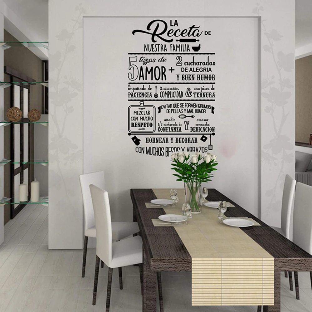 

Spanish Our Family's Recipe Wall Decal Kitchen Dining Room Family Love Quote Wall Sticker Resturant Vinyl Home Decor