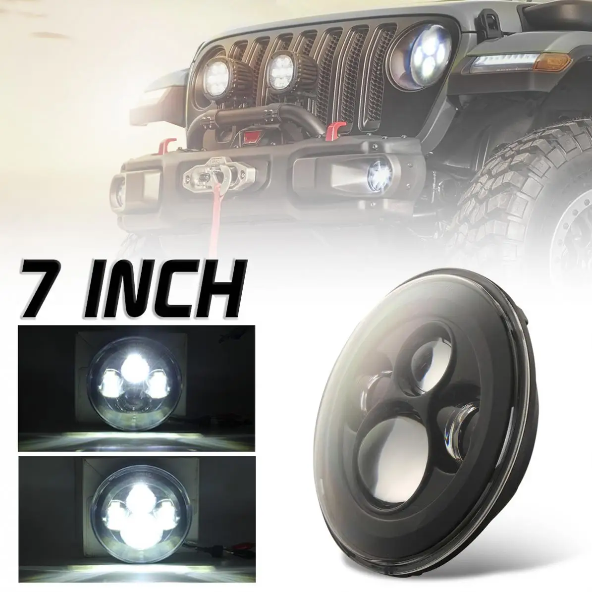 

7 Inch 200W 6000K Waterproof Round LED Headlights DRL Hi/Lo Beam Fit for Jeep Wrangler JK TJ CJ