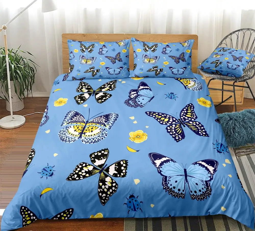 Butterfly Duvet Cover Set Animal Bedding Kids Boys Girls Flying Butterfly Quilt Cover Blue Bed Set Flower King Dropship Queen