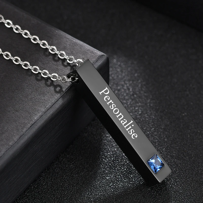 Nextvance Stainless Steel Custom Engraved Name Date Bar Black Color Necklace Women Men Lover Personalized Pendant Jewelry Gift
