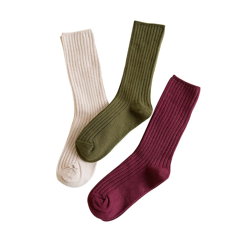 1 Pair Retro Women Cotton Loose Socks Autumn Winter Knitting Solid Color Long Student Girls