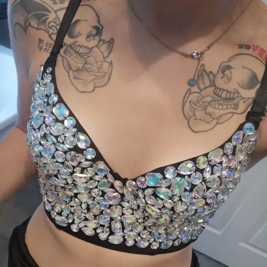 Biustonosz ślubny kamizelka AB Rinestone ręcznie robione perły Bralet Corselets damski stanik gorsetowy krótki Top biustonosz ślubny kamizelka