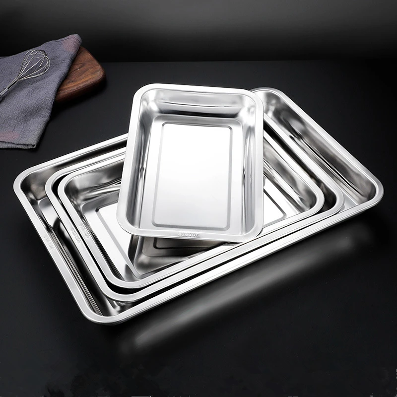 Stainless Steel Barbecue Trays Pastry Cake Dessert Baking Pan Fruit Snack Storage Plate Food Container Kitchen Organizer Dish