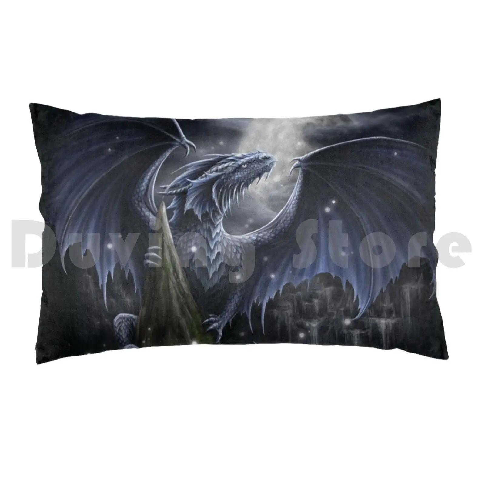 Dragon Pillow Case Printed 50x75 Dragon Moon Magic Sheblackdragon Fantasy Mystical Nature Night