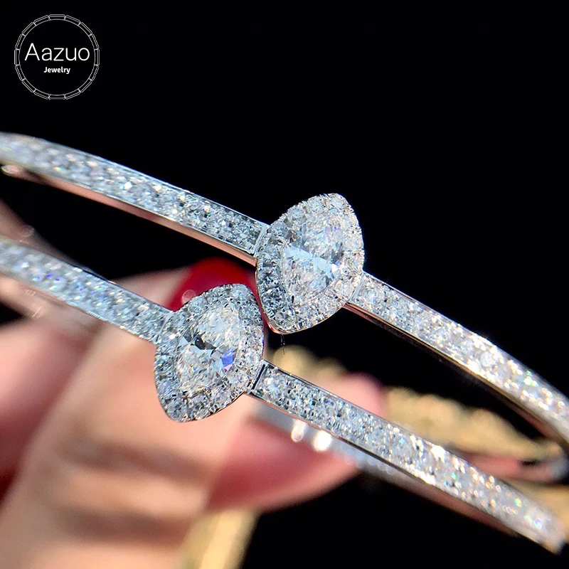 Aazuo ريال 18K الذهب الأبيض الحقيقي الطبيعية الماس 1.10ct ماركيز الإسورة للمرأة الراقي العصرية الزفاف حفلة الخطوبة