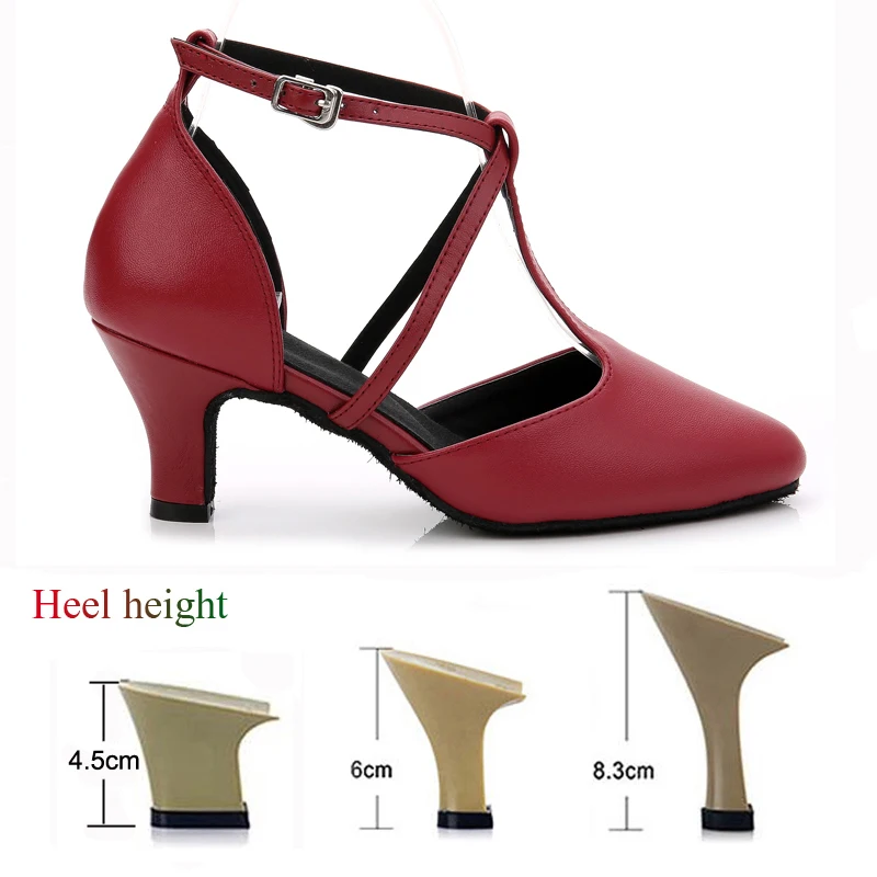 Latin Dance Shoes Salsa Tango Ballroom Performance Women\'s Sports Dance High-heeled Sandals Red Black Leather Dancing Shoes