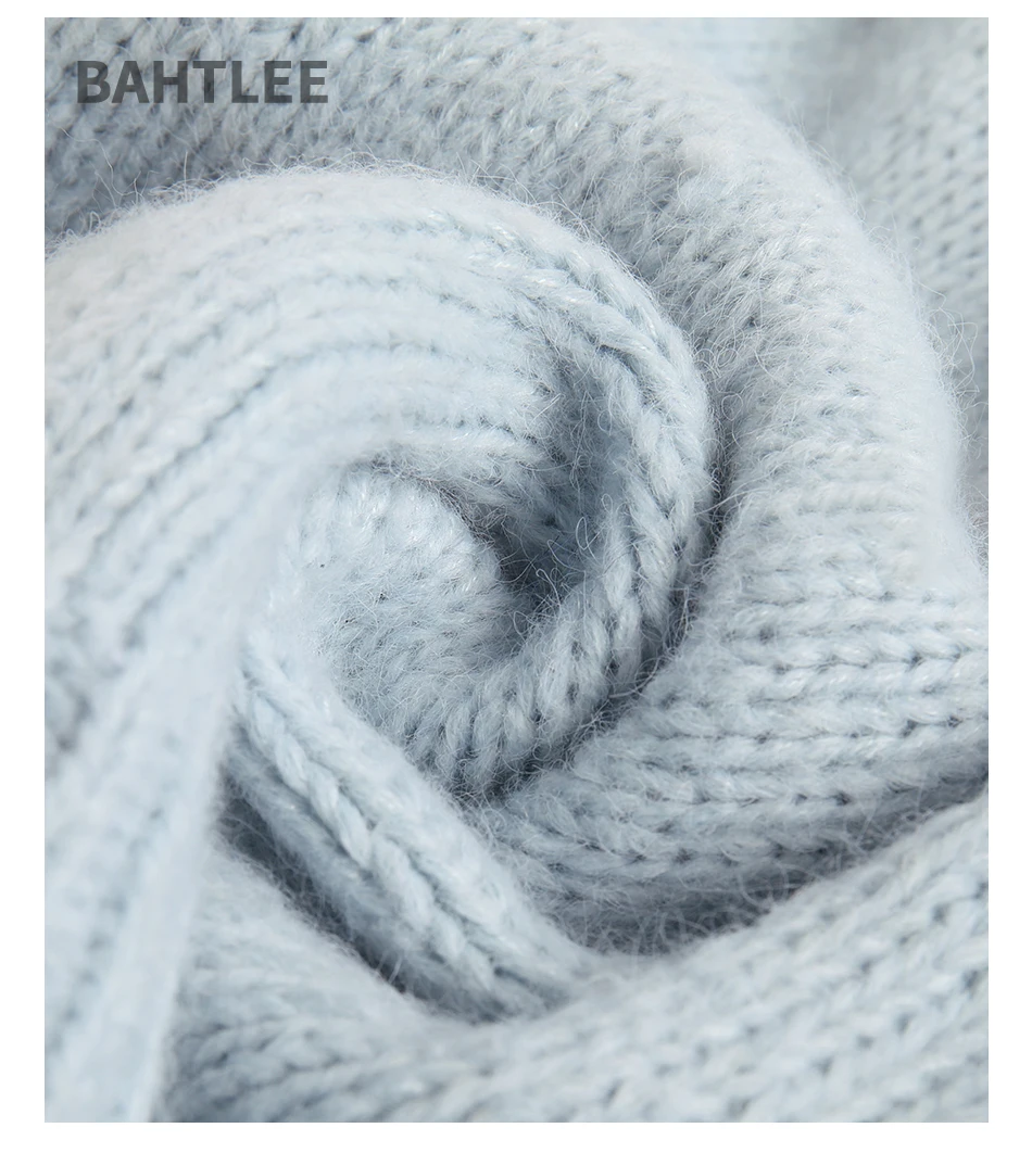 BAHTLEE-Women\'s Mohair Wool Knitted Pullovers, Long Sleeves, Loose Sweater, Coarse Yam, O-Neck, Thick, Keep Warm, Winter, Autumn