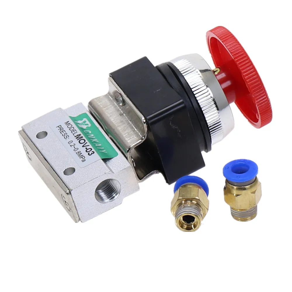 1PCS Red Mushroom Cap Emergency stop Button Self Lock 2 Position 3 Way Air Pneumatic Mechanical Valve MOV-3 1/8\