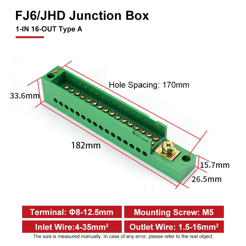 FJ6/JHD Anschlussdose Unipolarer Splitter 1-IN Multi-OUT Messdrahtverbinder Einphasiger Klemmenblock-Verteilerkasten