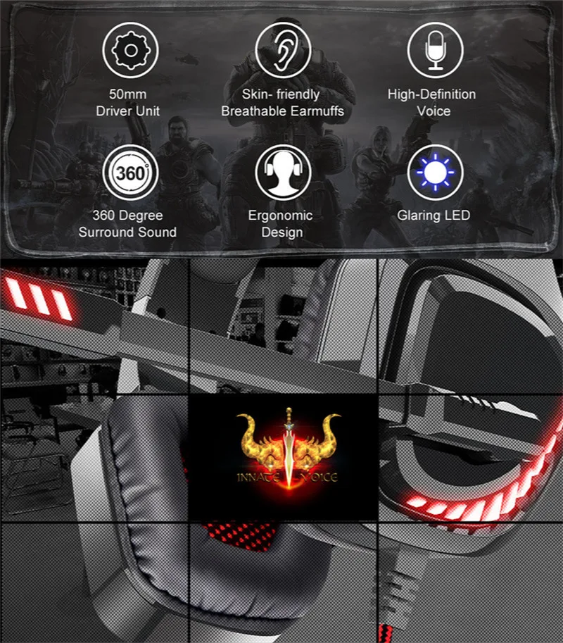 LED Light Game Eat Chicken Head Headphones 3.5 Gaming Wired Headset Single Color LED Light Single USB Plug