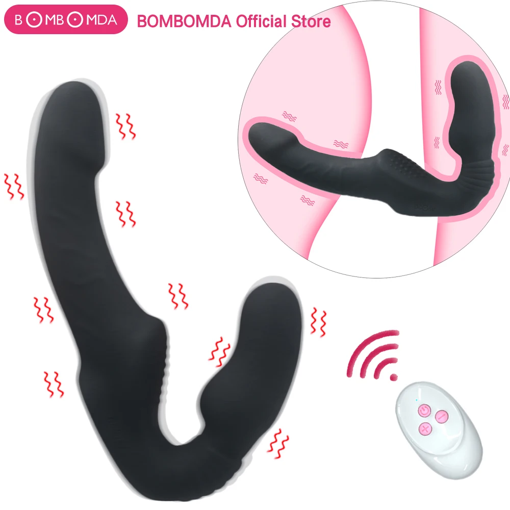 Realistic Dildo Vibrator Massager Strapless Strap on Lesbian Double Head G-Spot Stimulate Clitoris Sex Toy for Couple 10 Speeds