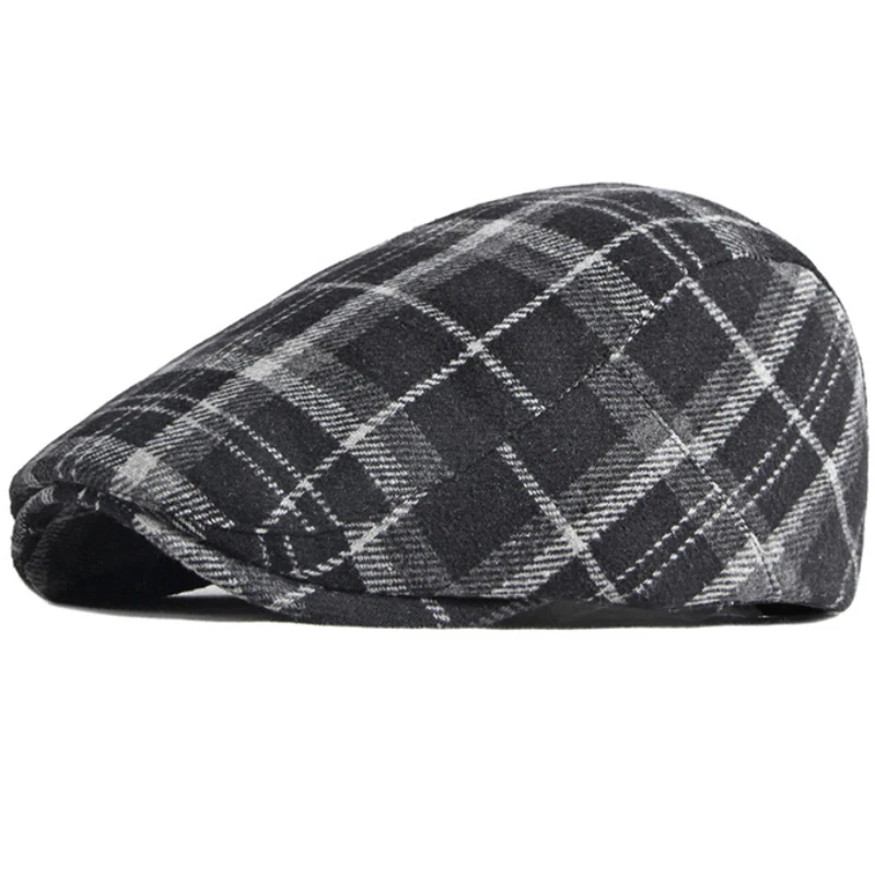 HT3708 New Autumn Winter Cap Hat Men Women Wool Beret Cap Male Female Plaid Artist Painter Beret Hat   Flat Cap Berets