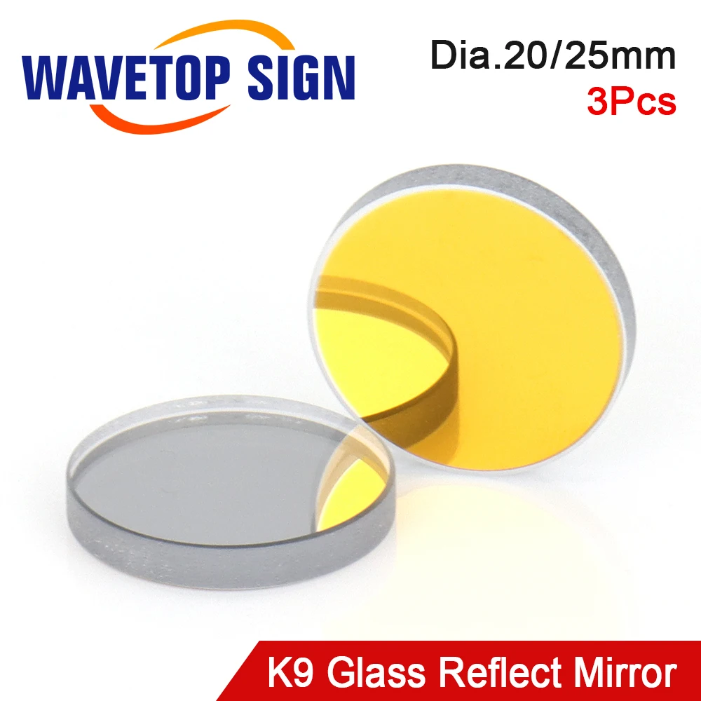 WaveTopSign K9 CO2 Laser Reflect Mirror D20 D25mm Glass With Golden Coating for Co2 laser engraver cutting Machine