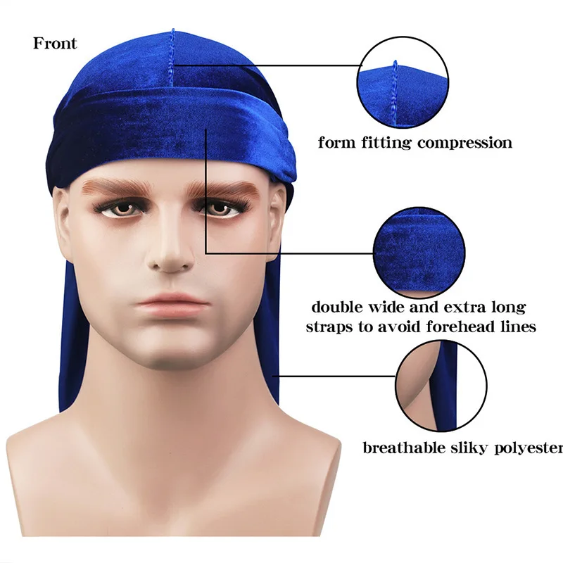 2021 Hot Sale Wholesale Fashion Durag High Quality Muslim Velvet Durag Bandana