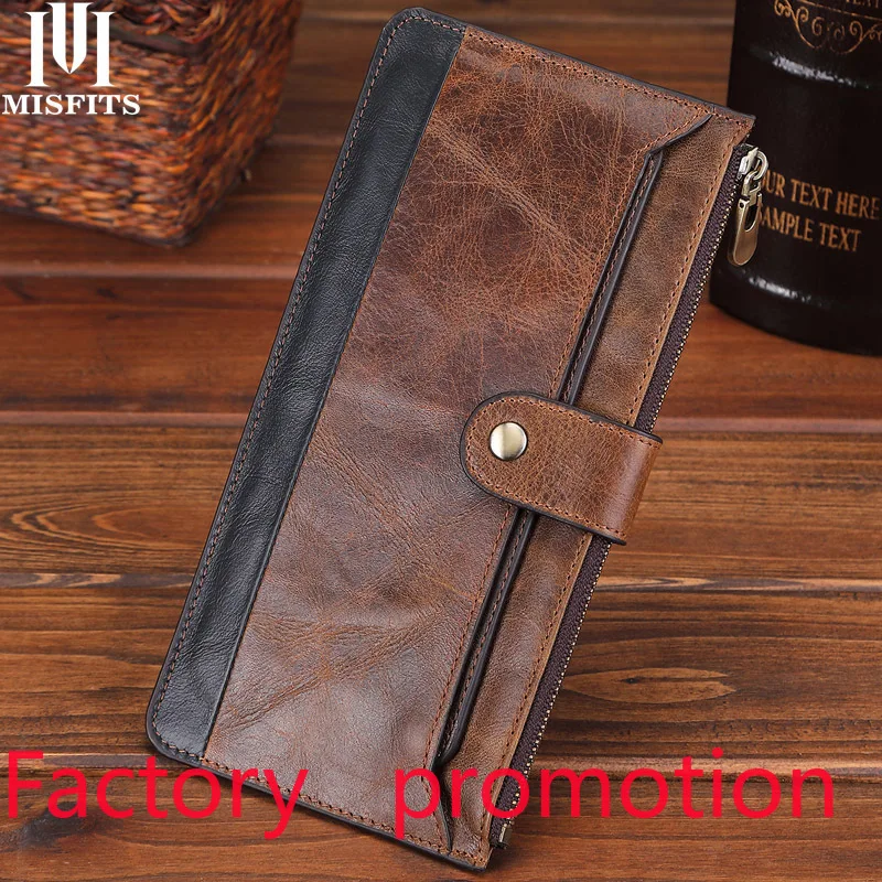 

Mister New Leather Men's Long Pattern Wallet Leisure Business Full-Grain Leather Bag Thin Clutch