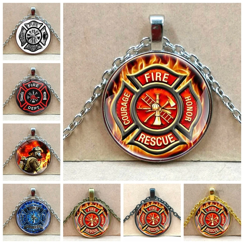 2020/2021 rescue firefighter pendant necklace firefighter gift jewelry fire station pendant glass convex necklace jewelry