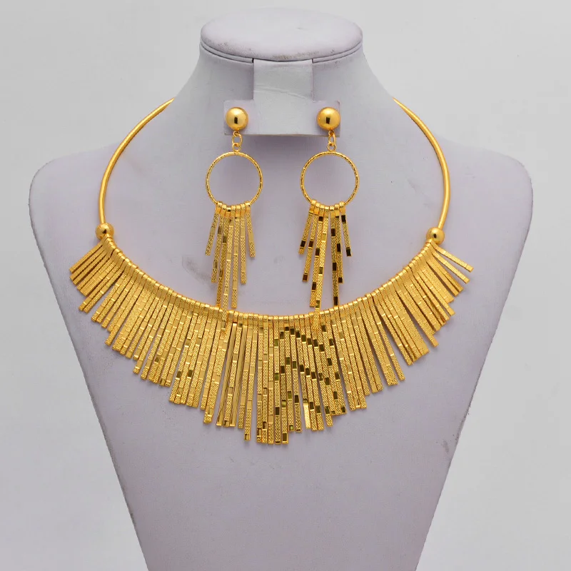 

Dubai jewelry Set Necklace/Earring/Jewelry Sets India Women Gift African Bridal Wedding Gifts Africa tassel jewelry sets