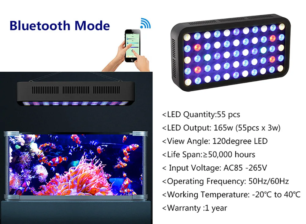 165W LED Aquarium Light Timer Lighting Reef Marine Coral Fish Tank Full Spectrum Seawater Aquarium Tuya Wifi Control Dimmable