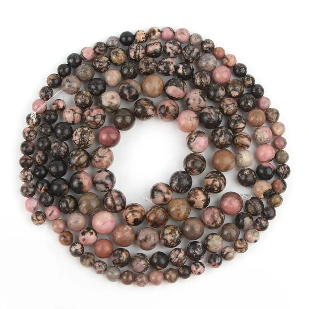 Natural Stone Black Rhodonite Bead Round Loose Spacer Beads For Jewelry Making DIY Accessories Charms Bracelet 6/8/10mm 15Inches