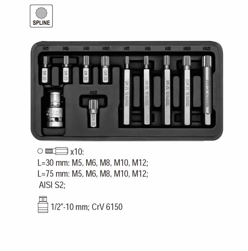 11 in 1 30mm&75mm Torx Screwdriver Bits 12 Point Spline M5 M6 M8 M10 M12 10mm Hex Shank Impact Bit with 1/2 Drive Socket Adapter