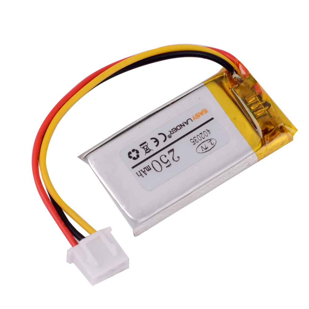 Bateria recarregável do polímero do Li-íon do lítio, 3.7V, 250mAh, 402035, JST, XHR, 2,54 milímetros, 3Pin, GPS, Mp3, Registrar, Xiaomi DVR