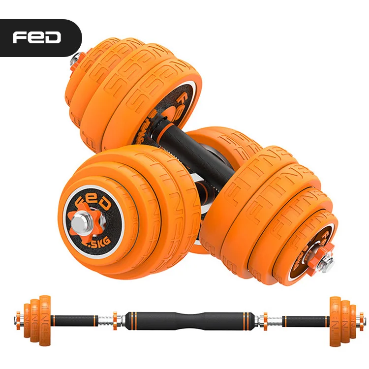 Men's Orange Black Multifunctional 15/20/30kg Electroplating Rubber Coated Dumbbells