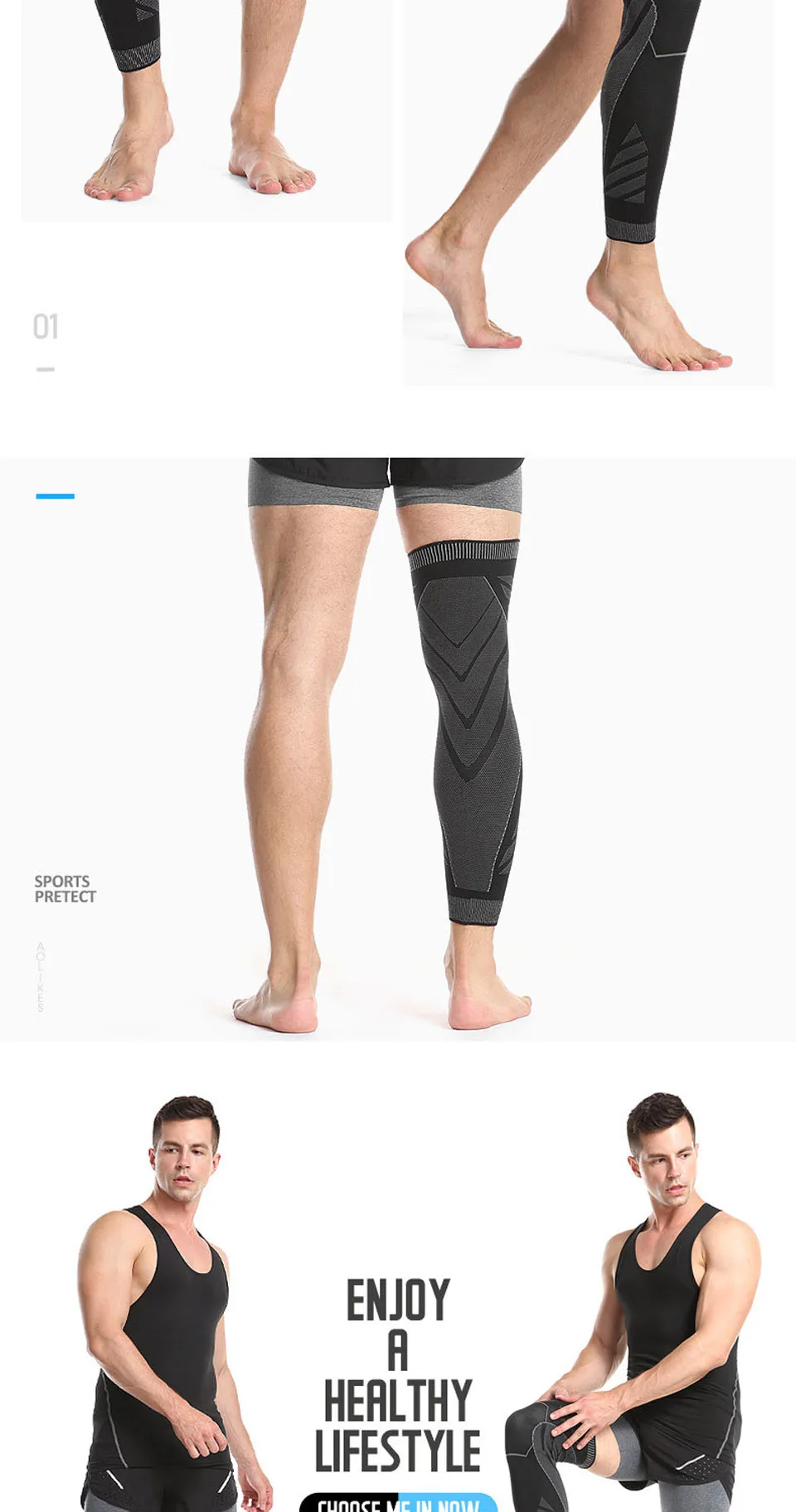 AOLIKES Sport-Kompressionsärmel für das ganze Bein, Kniestützen, Stützschutz zur Linderung von Gewichtheben, Arthritis, Gelenkschmerzen – Detail 13