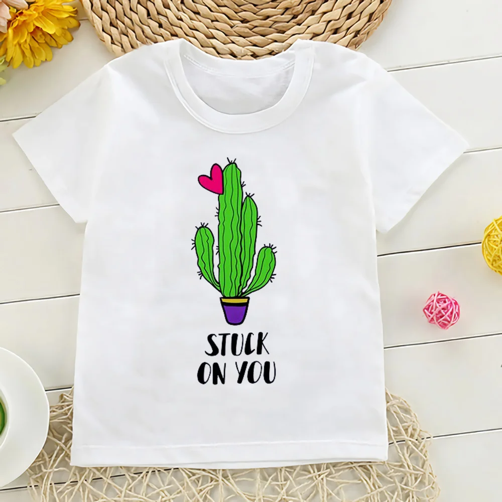 T-shirt d'été blanc à manches courtes pour enfants, imprimé humoristique de dessin animé de Cactus, pour garçons et filles, YKP196