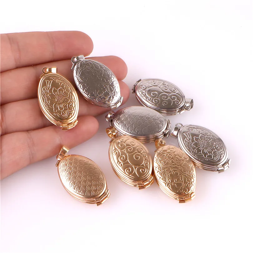 Fashion Album Box Necklaces Magic 4 Photo Pendant Memory Floating Locket Necklace Oval Flower Flash Box No photos