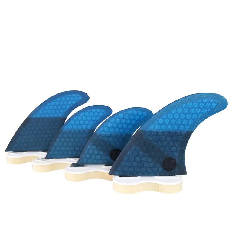 

UPSURF Surfboard Fin Blue Color Quad fin Fibreglass Fins Double Tabs in Surf Double Tabs Fins 4pcs per set