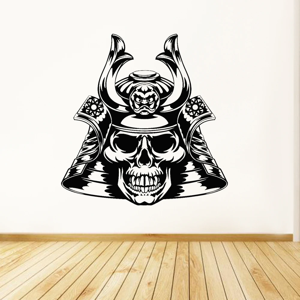 Helmet Wall Stickers Asian Warrior Skull Samurai Mask Vinyl Removable Wall Decals Living Room Vintage Home Decoration Z280