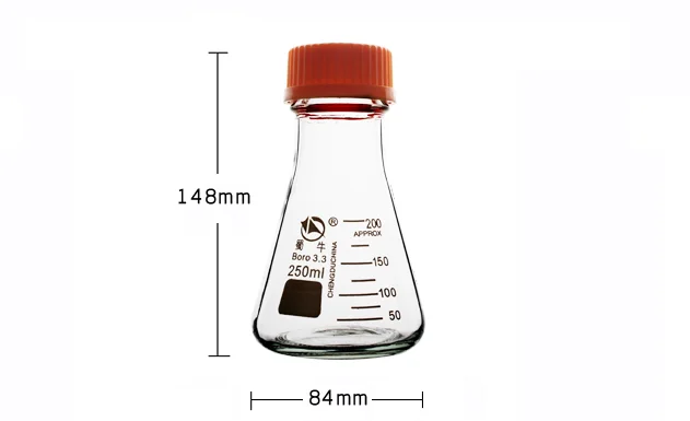 IKEME Glass Erlenmeyer Flask GL45 Screw Top Bottle 250ml 500ml Graduated Transparent Thread with Lid Bro 3.3