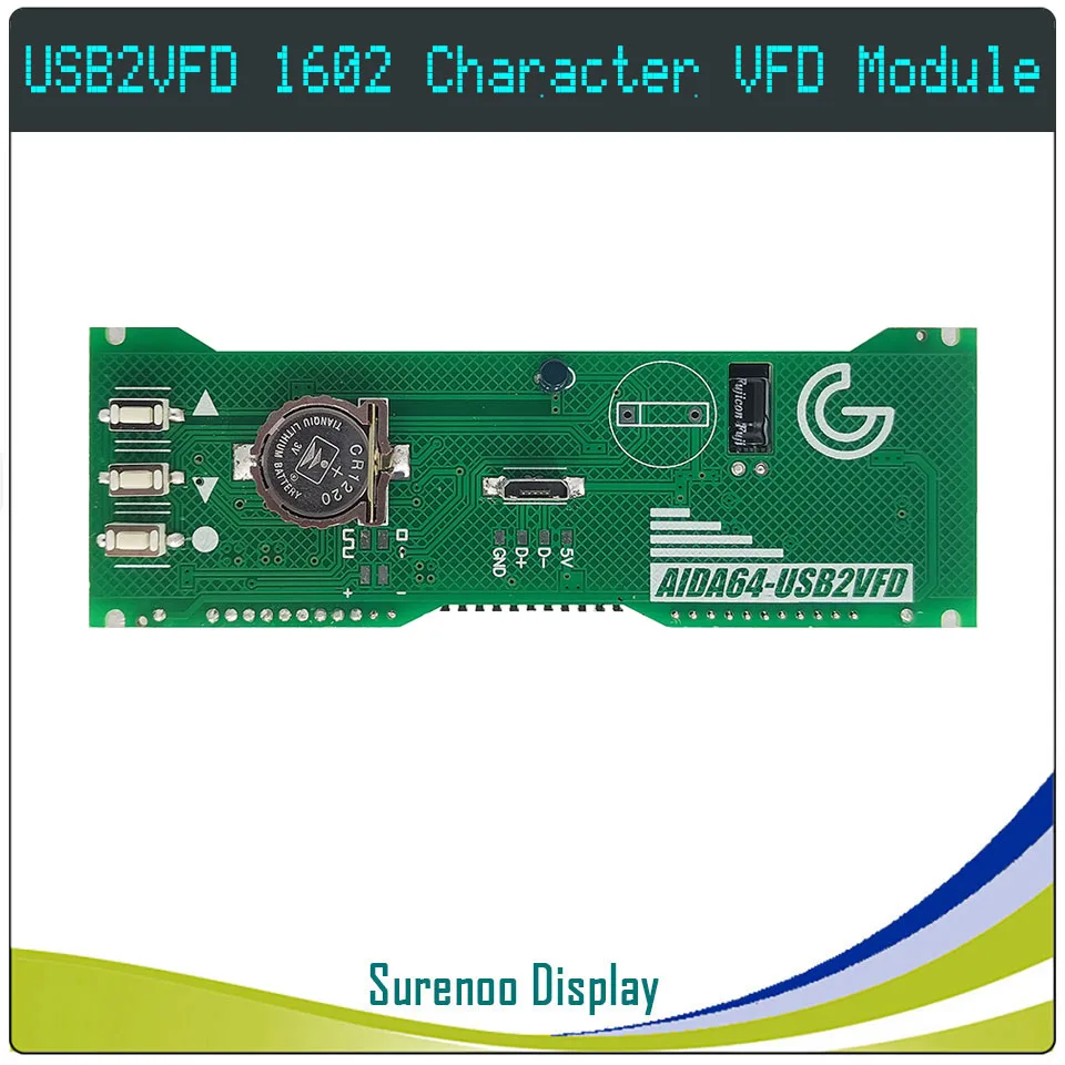 LCD2USB 1602 16X2 162 USB VFD Display LCD Module Screen Panel USB2LCD USB2VFD support AIDA64 for DIY PC